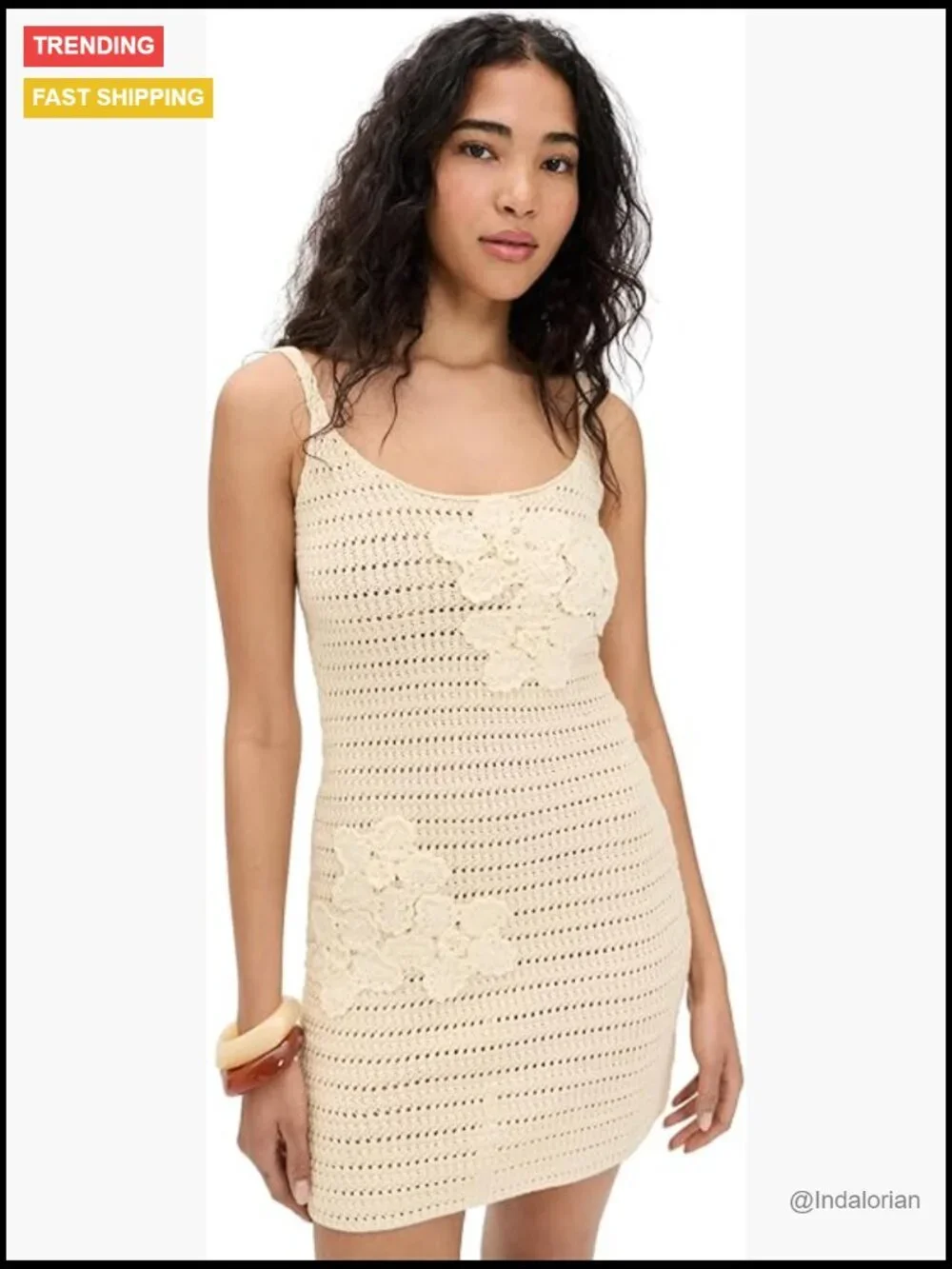 Crochet Mini Dress with 3D Flower Embellishments